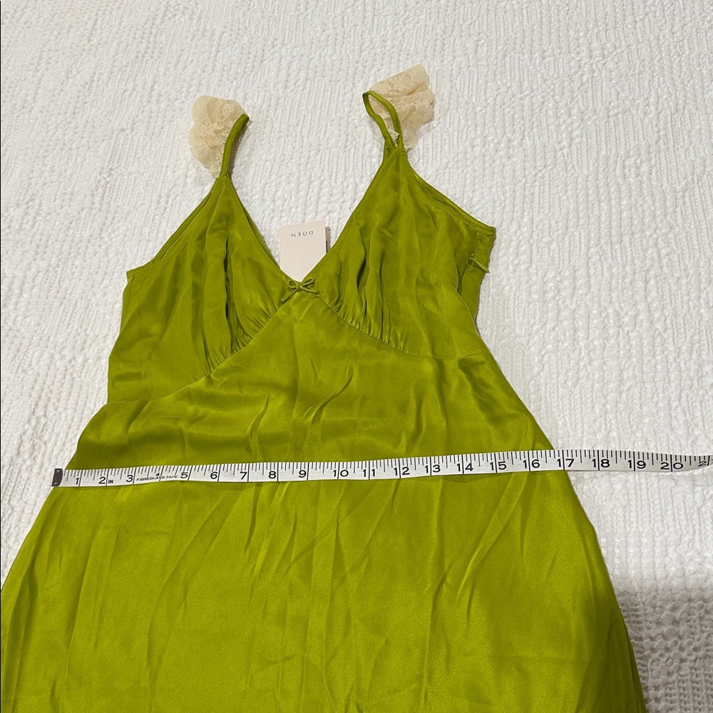 DOEN Claire Dress Silk Chartreuse Green Midi Maxi Slipdress XS Babydoll Retro - Picture 11 of 15